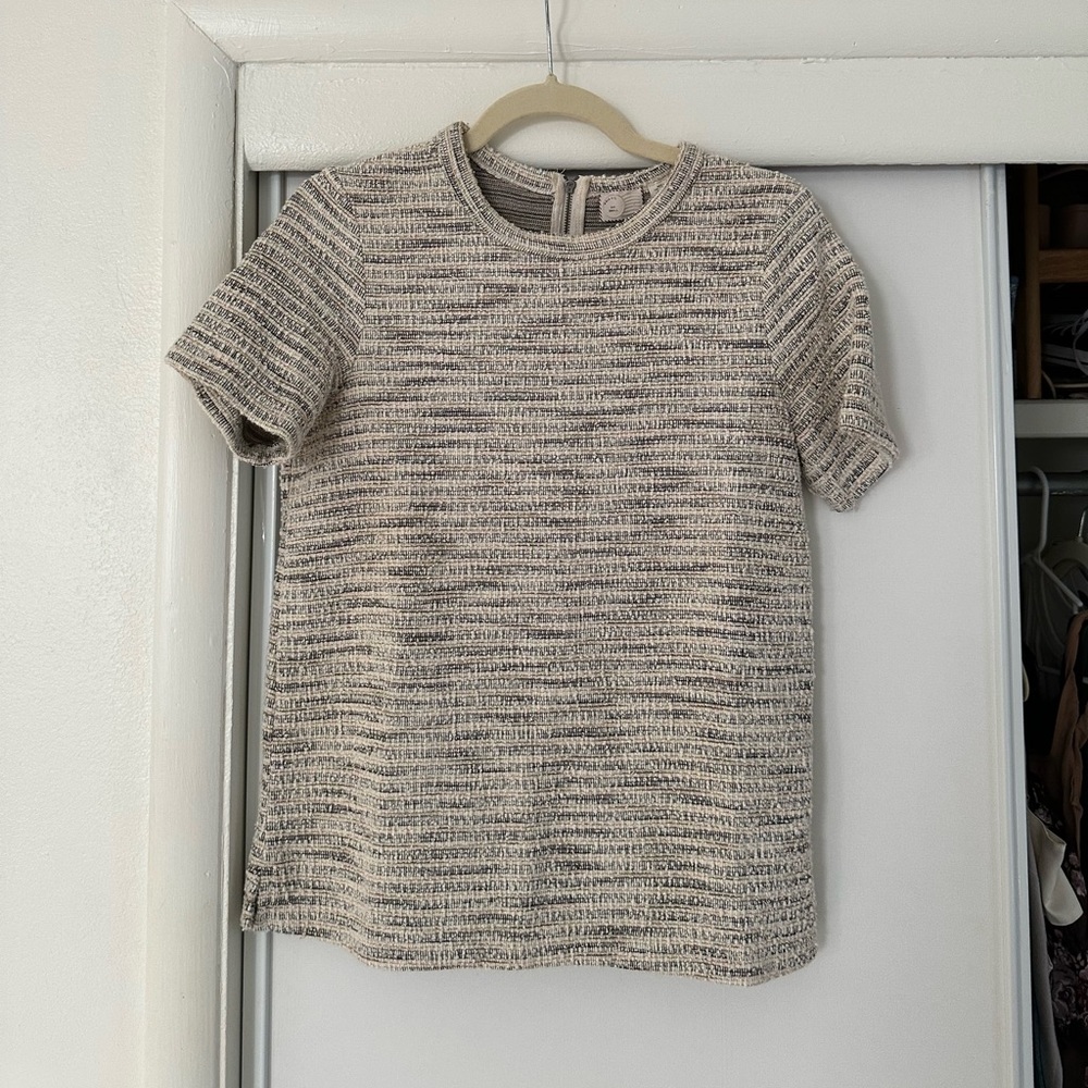 Anthropologie 9-H15 STCL Small Blouse Tweed Short Sleeve Gold White Black